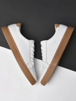 Sneakers For Men Fashion Leather Round Toe Basket Sport Shoes