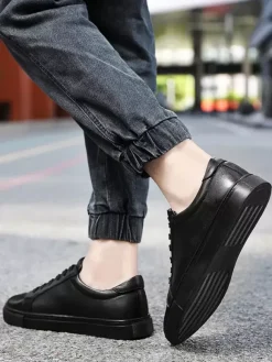 Sneakers For Men Fashion Leather Round Toe Basket Sport Shoes