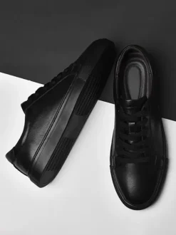 Sneakers For Men Fashion Leather Round Toe Basket Sport Shoes