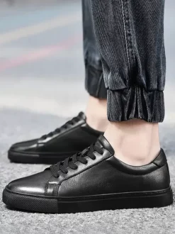 Sneakers For Men Fashion Leather Round Toe Basket Sport Shoes