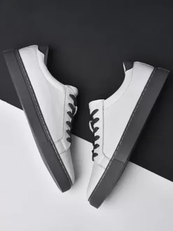 Sneakers For Men Fashion Leather Round Toe Basket Sport Shoes