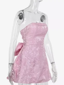 Soft Pink Floral Strapless Dress With Bowknot Birthday Party A-line Mini Dress For Women 2026