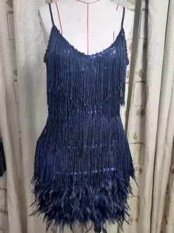 Soft Pink Mini Sundress Spaghetti Straps Tassel Feather Hem Birthday Party Dress