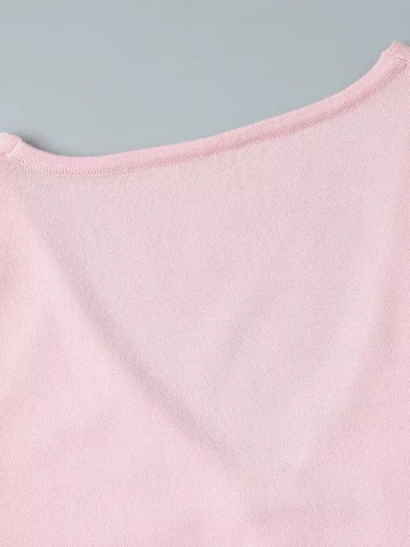 Soft Pink V Neck Knit Maxi Dress For Women Elegant Daily Style