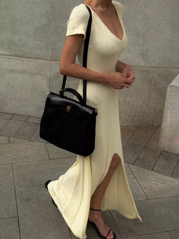 Soft Pink V Neck Knit Maxi Dress For Women Elegant Daily Style