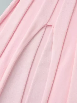 Soft Pink V Neck Knit Maxi Dress For Women Elegant Daily Style