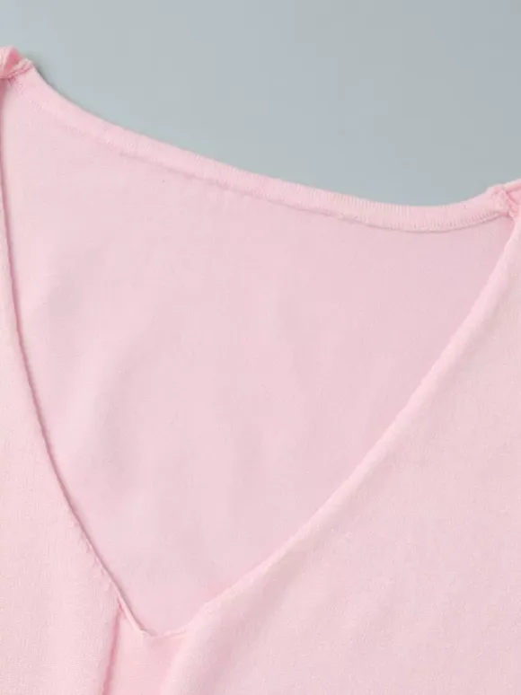 Soft Pink V Neck Knit Maxi Dress For Women Elegant Daily Style
