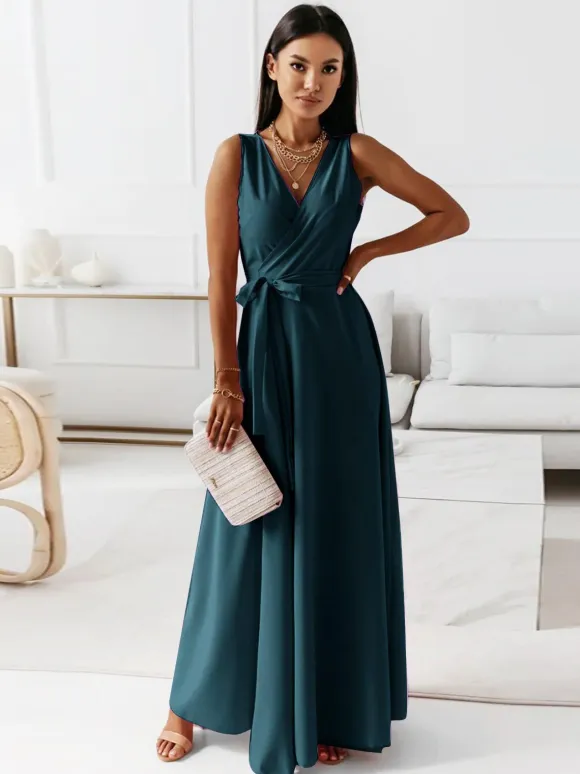Soft Pink V-Neck Dresses Lace Up Sleeveless Layered Prom Maxi Dress 2026
