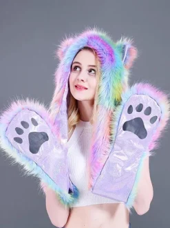 Soft Faux Fur Hat Animal-Shaped Women's Cap For Fall Winter