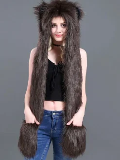 Soft Faux Fur Hat Animal-Shaped Women's Cap For Fall Winter