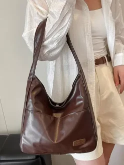 Soft Faux Leather U Shape Large Hobo Shoulder Bag Minimalist Daily Underarm Tote Purse