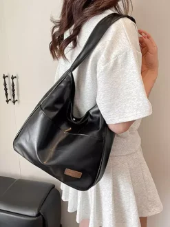 Soft Faux Leather U Shape Large Hobo Shoulder Bag Minimalist Daily Underarm Tote Purse