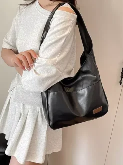 Soft Faux Leather U Shape Large Hobo Shoulder Bag Minimalist Daily Underarm Tote Purse