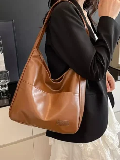 Soft Faux Leather U Shape Large Hobo Shoulder Bag Minimalist Daily Underarm Tote Purse