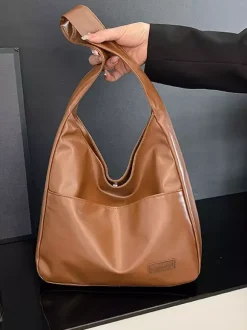 Soft Faux Leather U Shape Large Hobo Shoulder Bag Minimalist Daily Underarm Tote Purse