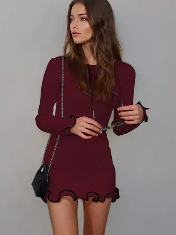 Soft Pink Bodycon Dress Elegant Pleated Long Sleeves Mini Dress For Women 2026