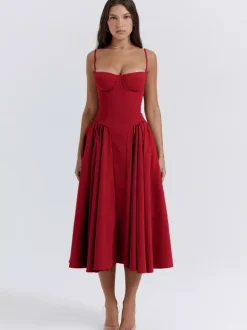 Soft Pink Corset Dress Spaghetti Strap Backless Pleated Cottagecore Midi Dress 2026
