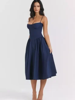 Soft Pink Corset Dress Spaghetti Strap Backless Pleated Cottagecore Midi Dress 2026