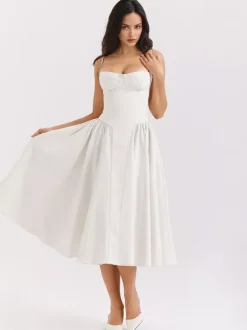 Soft Pink Corset Dress Spaghetti Strap Backless Pleated Cottagecore Midi Dress 2026