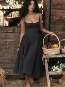 Soft Pink Corset Dress Spaghetti Strap Backless Pleated Cottagecore Midi Dress 2026