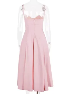 Soft Pink Corset Midi Dress Sweetheart Neck Straps A-line Birthday Party Dress For Women 2026