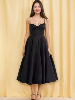 Soft Pink Corset Midi Dress Sweetheart Neck Straps A-line Birthday Party Dress For Women 2026