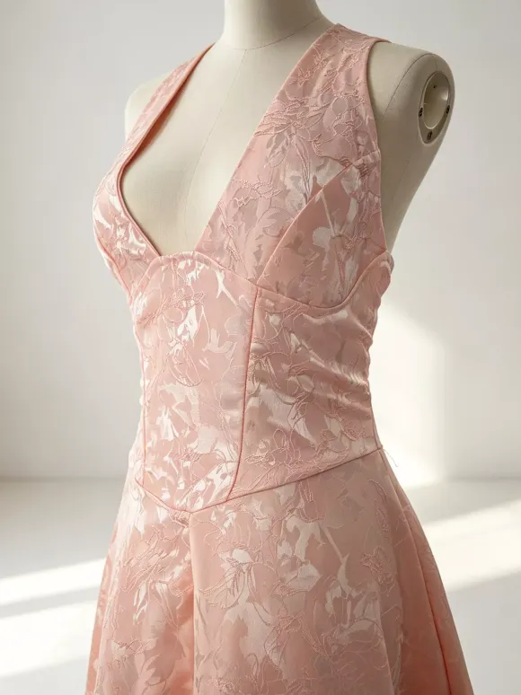 Soft Pink Floral Midi Dress Halter Summer A-line Vintage Dress For Women 2026