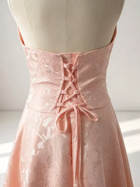 Soft Pink Floral Midi Dress Halter Summer A-line Vintage Dress For Women 2026