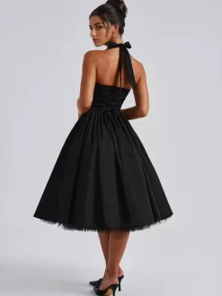 Soft Pink Halterneck A-line Midi Party Dress For Women 2026