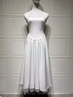 Soft Pink Halterneck A-line Midi Party Dress For Women 2026