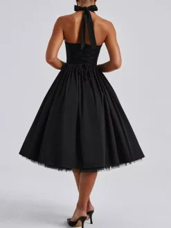Soft Pink Halterneck A-line Midi Party Dress For Women 2026