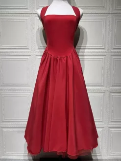 Soft Pink Halterneck A-line Midi Party Dress For Women 2026