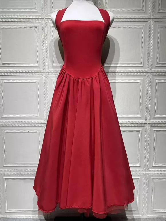 Soft Pink Halterneck A-line Midi Party Dress For Women 2026