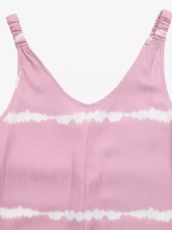 Soft Pink Horizontal Tie Dye Jumpsuit Sleeveless V Neck Straps High Waist Flow Wide Leg Vacation Playsuit