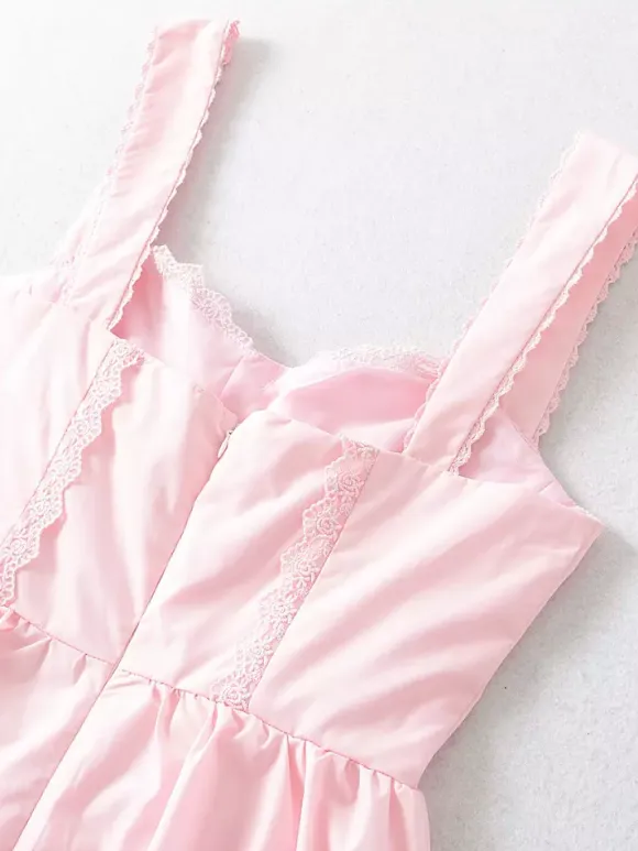 Soft Pink Lace-Trimmed Mini Dress For Summer 2026
