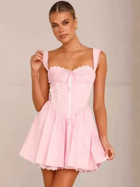 Soft Pink Lace-Trimmed Mini Dress For Summer 2026