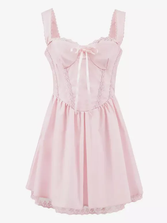 Soft Pink Lace-Trimmed Mini Dress For Summer 2026