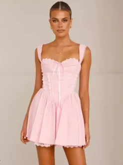 Soft Pink Lace-Trimmed Mini Dress For Summer 2026