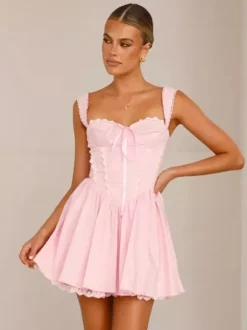Soft Pink Lace-Trimmed Mini Dress For Summer 2026