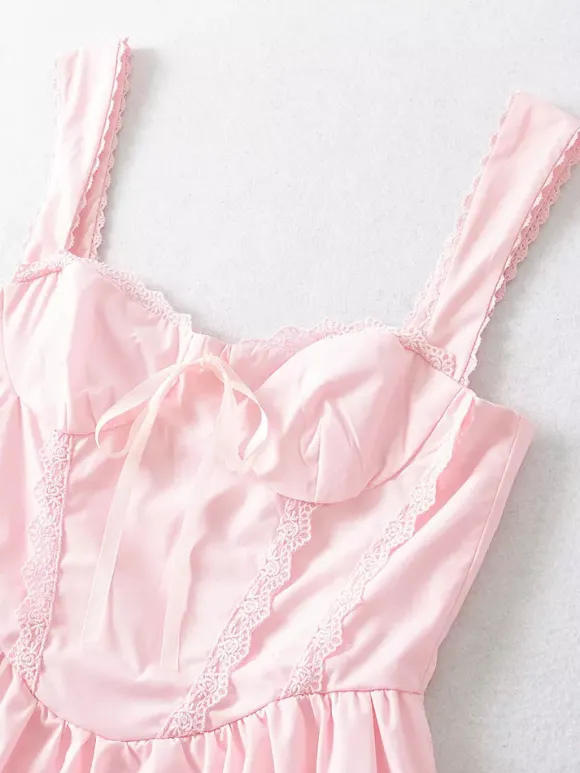 Soft Pink Lace-Trimmed Mini Dress For Summer 2026