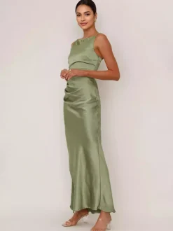 Soft Pink Maxi Slit Dress Open Back Party Slip Dress For Women 2026