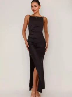 Soft Pink Maxi Slit Dress Open Back Party Slip Dress For Women 2026