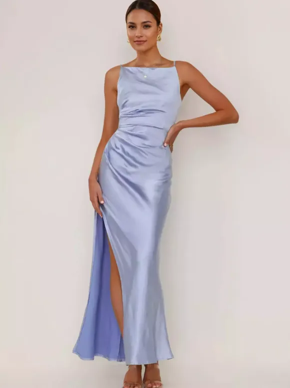 Soft Pink Maxi Slit Dress Open Back Party Slip Dress For Women 2026