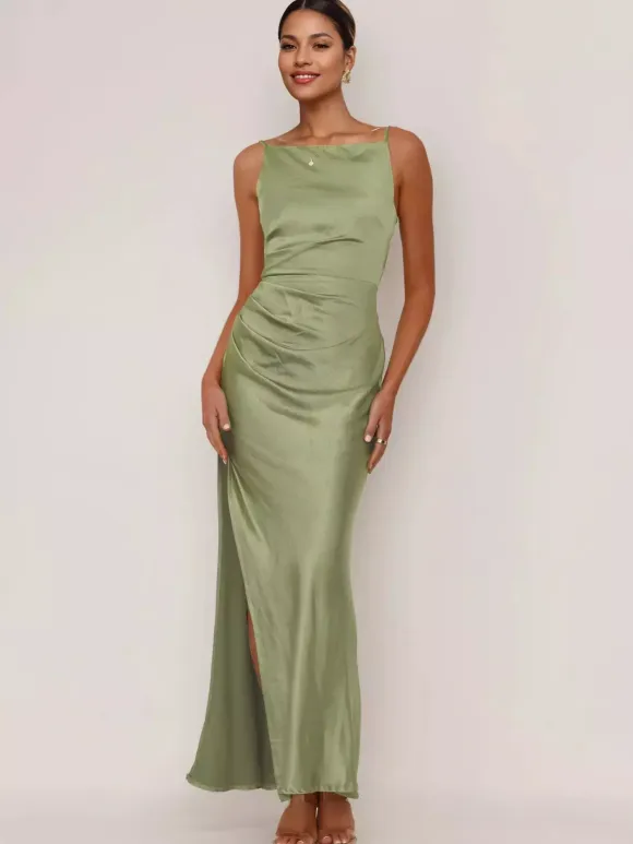 Soft Pink Maxi Slit Dress Open Back Party Slip Dress For Women 2026