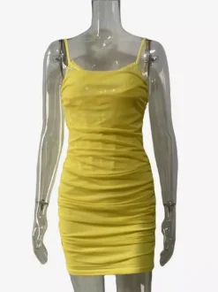 Soft Pink Mini Slip Dress With Spaghetti Straps Ruched Bodycon Dress For Women 2026