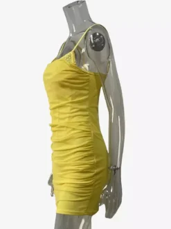 Soft Pink Mini Slip Dress With Spaghetti Straps Ruched Bodycon Dress For Women 2026