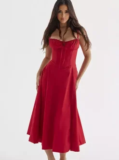 Soft Pink Summer Dress Sleeveless Straps Neck Cottagecore Lace Up Midi Dress For Women