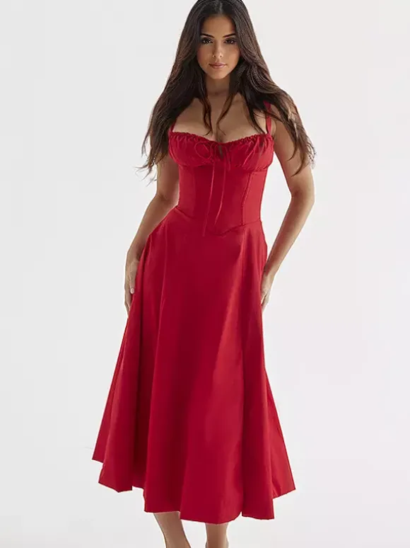 Soft Pink Summer Dress Sleeveless Straps Neck Cottagecore Lace Up Midi Dress For Women