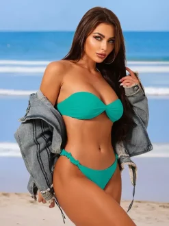 Solid Color Bandeau Bikini With Ruffle Detail For Summer Beach 2026
