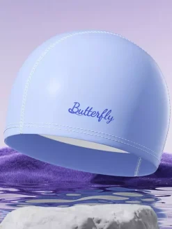 Solid Color Butterfly Letter Waterproof PU Swimming Pool Bathing Cap For Long Hair